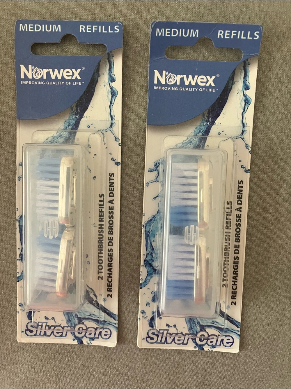 Norwex Medium SilverCare Antibacterial Toothbrush REFILLS - (two 2-packs)